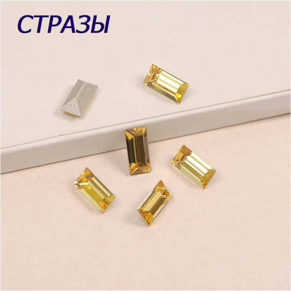 

Light Topaz 4501 Baguette Stone Shape Glass Sew On Rhinestone 3D Crystal Claw Rhinestones DIY Accessories