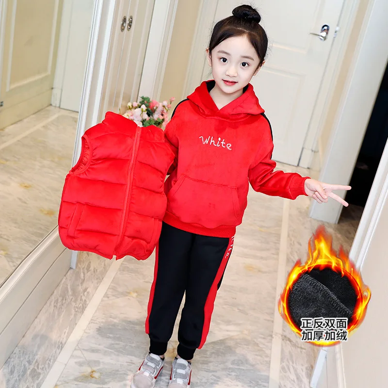 

Girls Autumn And Winter Set 2019 New Style Korean-style Gold Velvet Childrenswear Brushed And Thick GIRL'S Big Boy Two-Piece Set