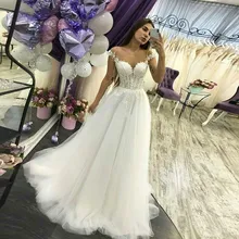

2021 Off The Shoulder Floor-Length Formal Bride Dress Boho Bridal Gown Robe De Mariee Sexy V-Neck A-Line Tulle Wedding Dresses
