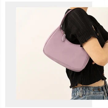 

Fashion Womens Hobos Hand Bag 2020 Purple Nylon Underarm Bag Luxury Handbags Women Bags Ladies Shoulder Bags Female Sac A Main