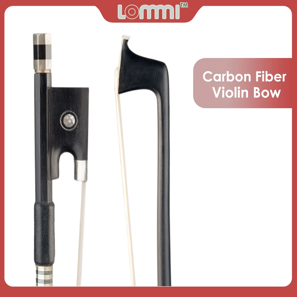 

LOMMI Black Carbon Fiber Violin Bow Full Size 4/4 Lightweight Fiddle Bow Ebony Frog Pearl Inlay White Mongolian Horse Hair