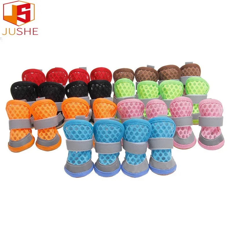 

4Pcs/set Red grey Blue Pet dog Shoes Dog Booties Rubber Portable Anti Slip Waterproof Dog Cat Rain Shoes Autumn Winter Shoes