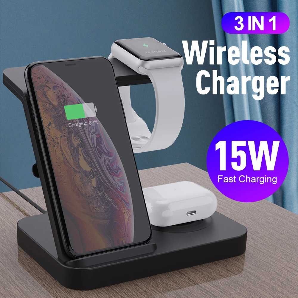 Wireless Charging Station 3 in 1 Qi-Certified Wireless Charger Stand for iPhone 11 Pro/XS/XR/8 Watch 5 Dropship