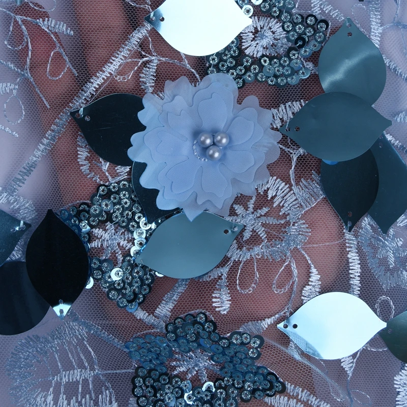 Последние Роскошные 3D цветок африканская сухая кружевная ткань серая французская Сетка кружевная ткань с бисером блестки для нигерийских вечерние платья F1726
