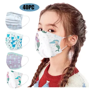 

30/40pcs Children Cartoon Print Disposable Cloth Face Mask Washable Face Shield Breathable Mouth Cover Mouth Mask Tapabocas