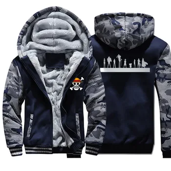 

One Piece Skull Luffy Mens Hoodie 2019 Winter Thicken Zip Coats Casual Hip Hop Streetwear Outwear Hipster Tracksuit Mens Jacket