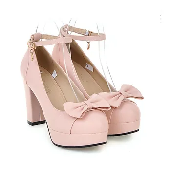 

AGODOR High Heels Shoes Women Party Shoes Platform High Heel Pumps Ankle Strap Bow Spring 2020 Shoes White Pink Black