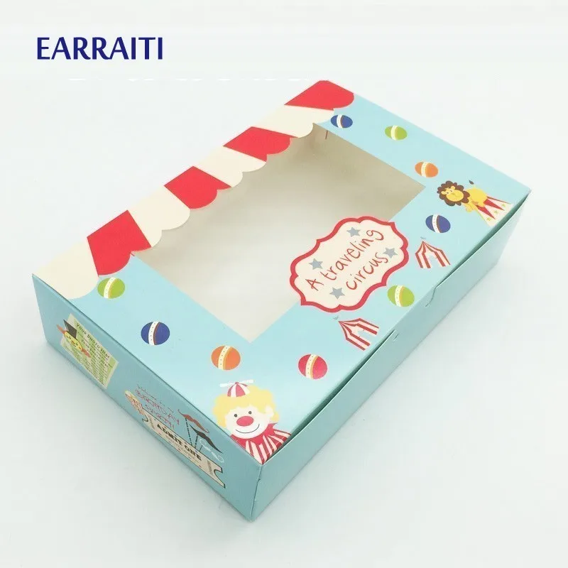 

500 Pcs Circus Gift Box With Window Birthday Gift Box Kids Party Candy Cookies Cup Cake Kraft Paper Boxes Packaging Cardboard