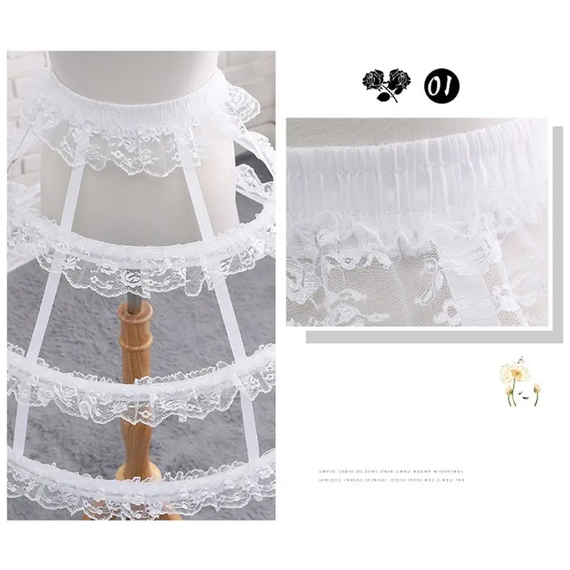 

Lolita 3 Hoop Hollow Cage Petticoat Steel Boned Ruffles Lace Wedding Underskirt N84D