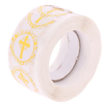 

500pcs Stickers/roll Religious Christian Cross Stickers Foil Round Labels For Christening Communion Christian Occassions Sealing