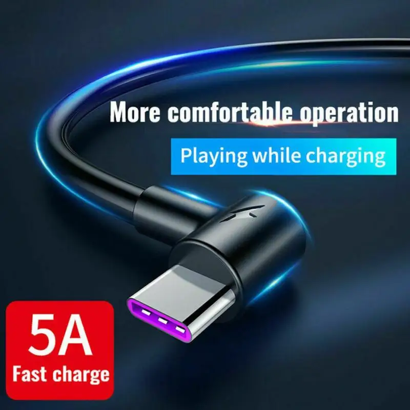 

90 Degree USB Type C 5A Fast Charging Cable for Samsung Galayxy S9 S8 Plus Note 8 A3 A5 A7 Right Angle USB-C Charger Date Cable