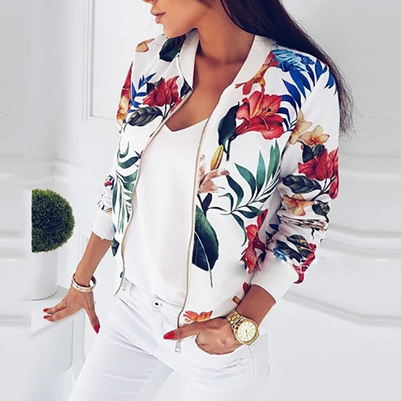 Куртка пальто модная верхняя одежда на молнии в стиле ретро цветочный бейсбол 1