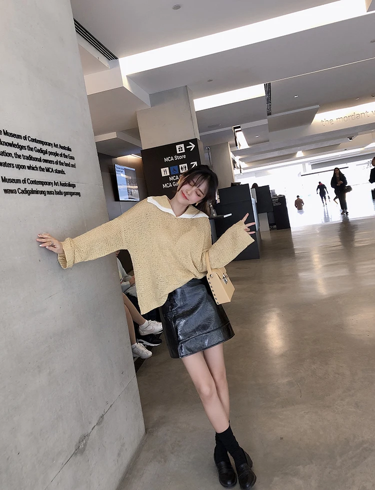 Mishow осень зима женская кожаная юбка Корейская сексуальная высокая талия А-силуэт Нижняя черная юбка MX19C1556
