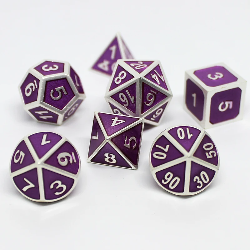 Металлические кости dnd Набор кубиков rpg многогранные Твердые подземелья и дракон настольные игры цинковый сплав Фиолетовый цифровой d& d кости 7 шт