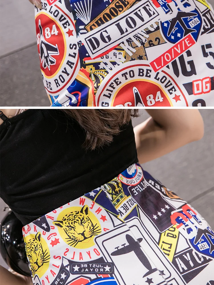 Harajuku Мультфильм юбка-карандаш с принтом женское летнее сексуальное облегающее платье Корейская Высокая талия ночной клуб уличная женская элегантная мини юбка