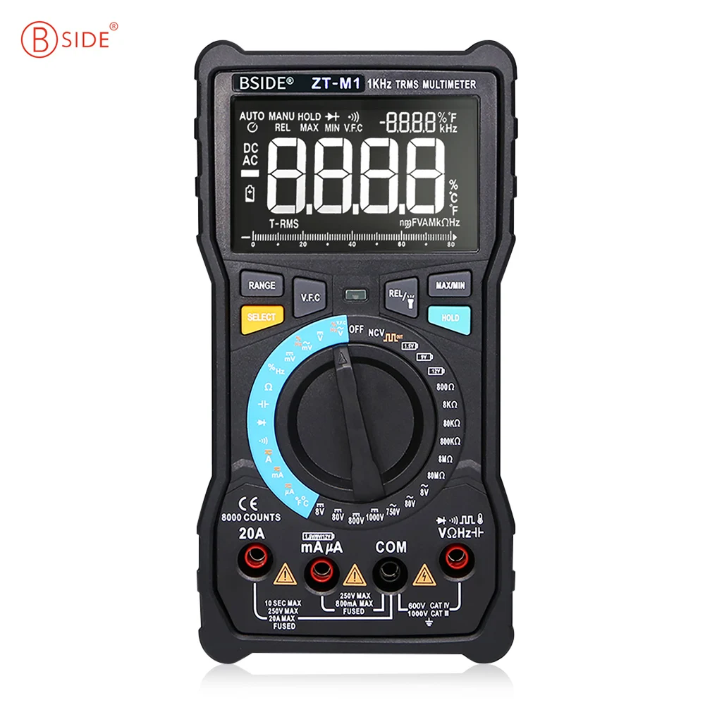 

BSIDE ZT-M1 Auto/Manual Digital Multimeter EBTN Triple Display 8000 Counts Battery Test Voltage VFC Square Wave Output Tester