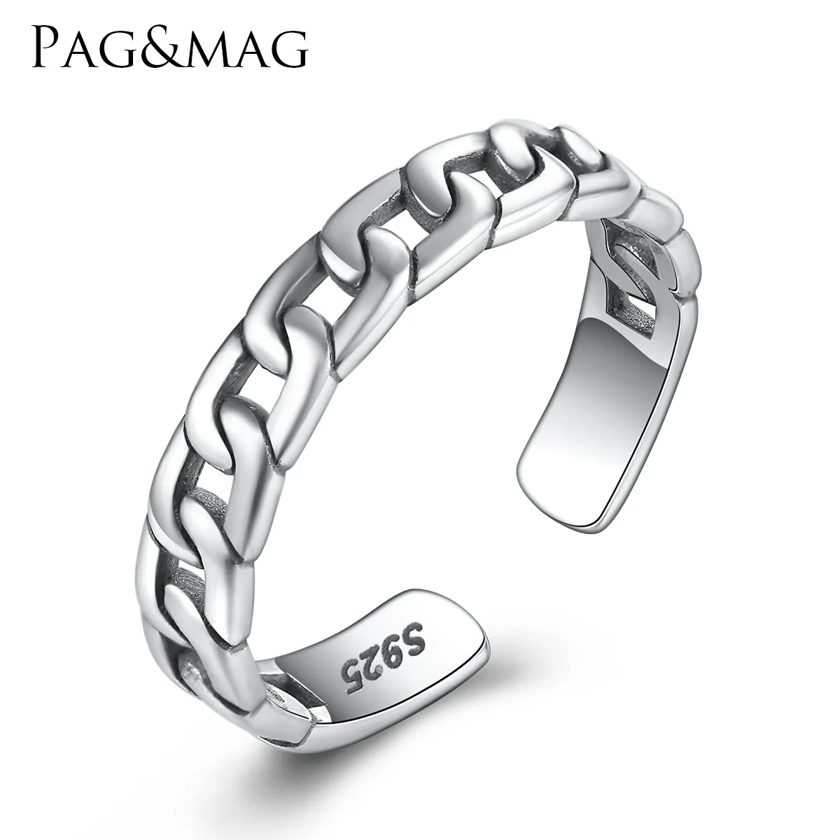 PAG-MAG Minimalist S925 Thai Silver Hand accessories Beautiful Hollow Chain Stripe Original Ring