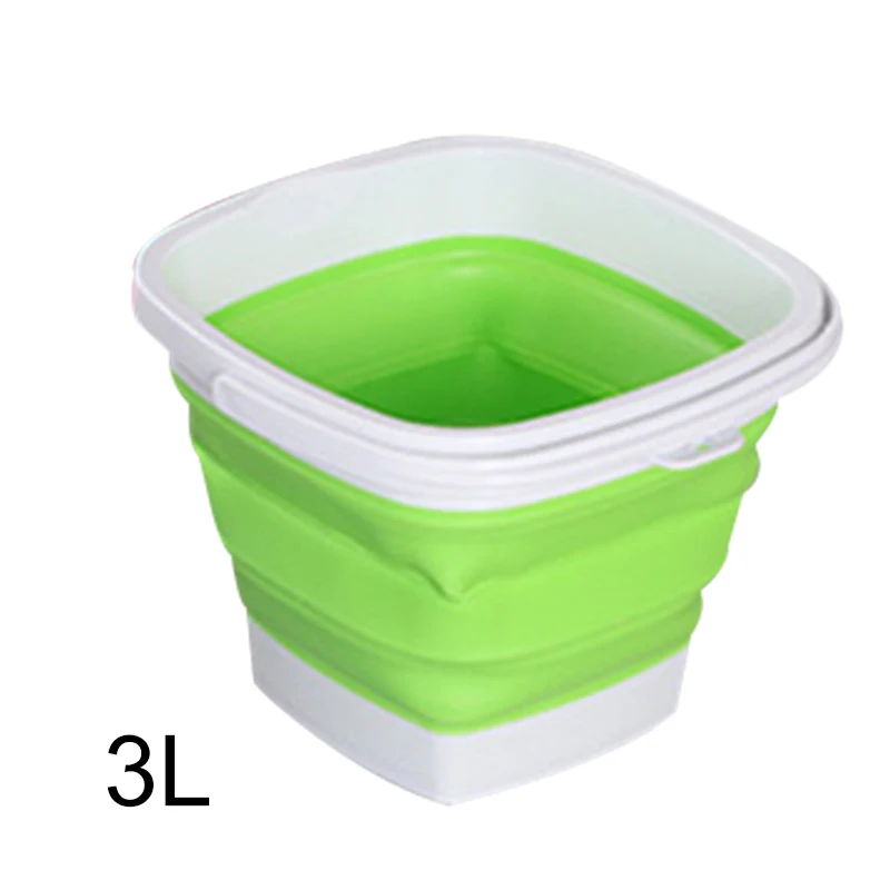 Newly Collapsible Plastic Bucket Foldable Square Tub Portable Fishing Water Pail Outdoor TE889 - Color: green  3L