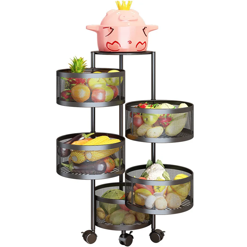 

Dropshipping 360 degree rotating kitchen shelf for fruit vegetable floor multi-layer household storage rack round trolley