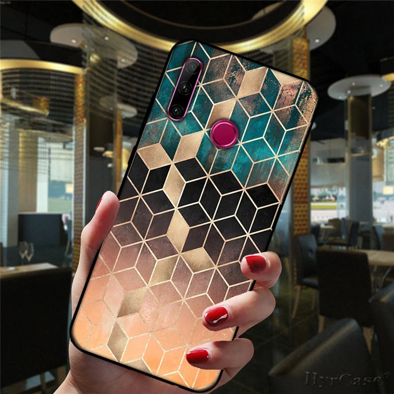 Marble Geometric Art Black Phone Case For Huawei Honor 10i 20i 30i 9 10 20 30 10X Lite Pro 9X 8X 8C Soft Silicone Cover huawei waterproof phone case Cases For Huawei