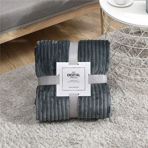 Супер мягкие стеганые фланелевые одеяла, однотонные полосатые норковые одеяла, покрывала для дивана, зимние теплые одеяла - Цвет: Dark Grey