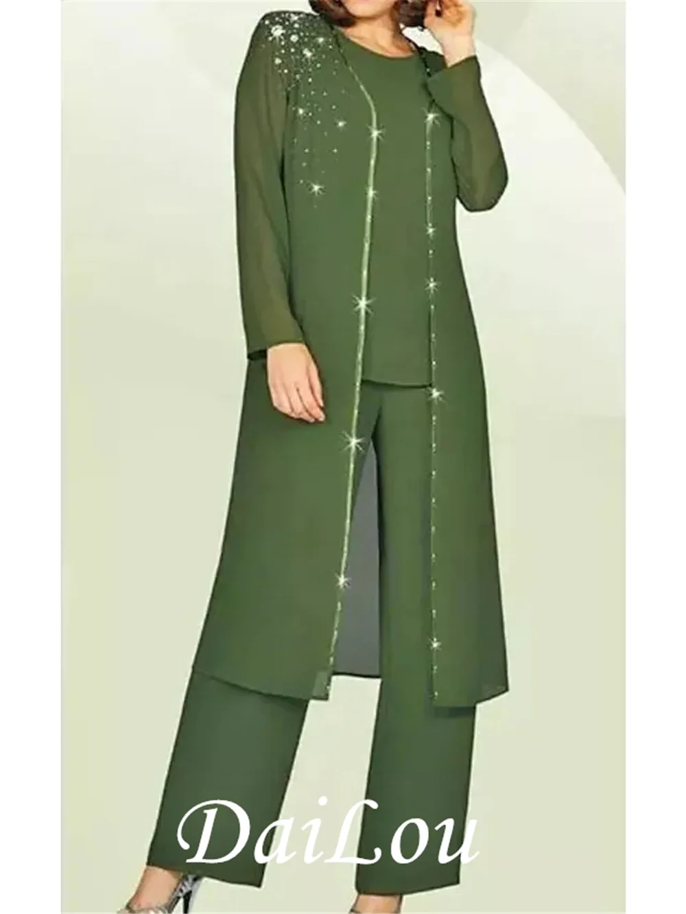 

Костюм-комбинезон для матери невесты, блестящее шифоновое платье с длинным рукавом и блестками, с круглым вырезом, длина до пола, 2021