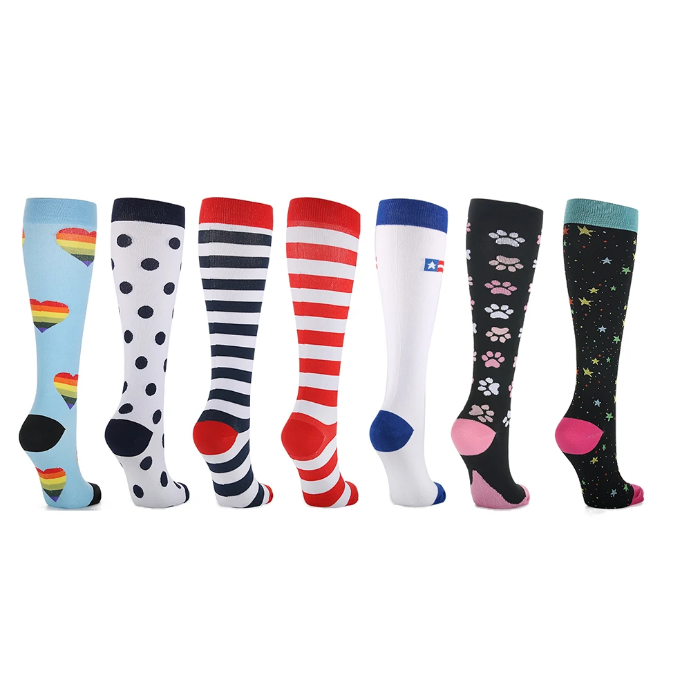 

Cycling Compression Stockings Men Women Running Stripes Dots Love Claws Stars Sport Flight Nylon Varicose Veins Knee Long Socks
