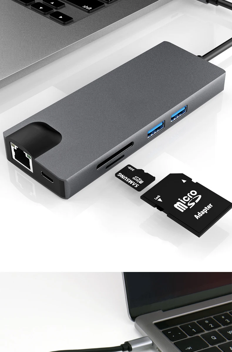 Type-c USB3.0 SD TF слот для карт Gigabit LAN концентратор VGA HDMI порт питания концентратор подходит для ноутбуков с типом c или Thunderbolt3 Macbook