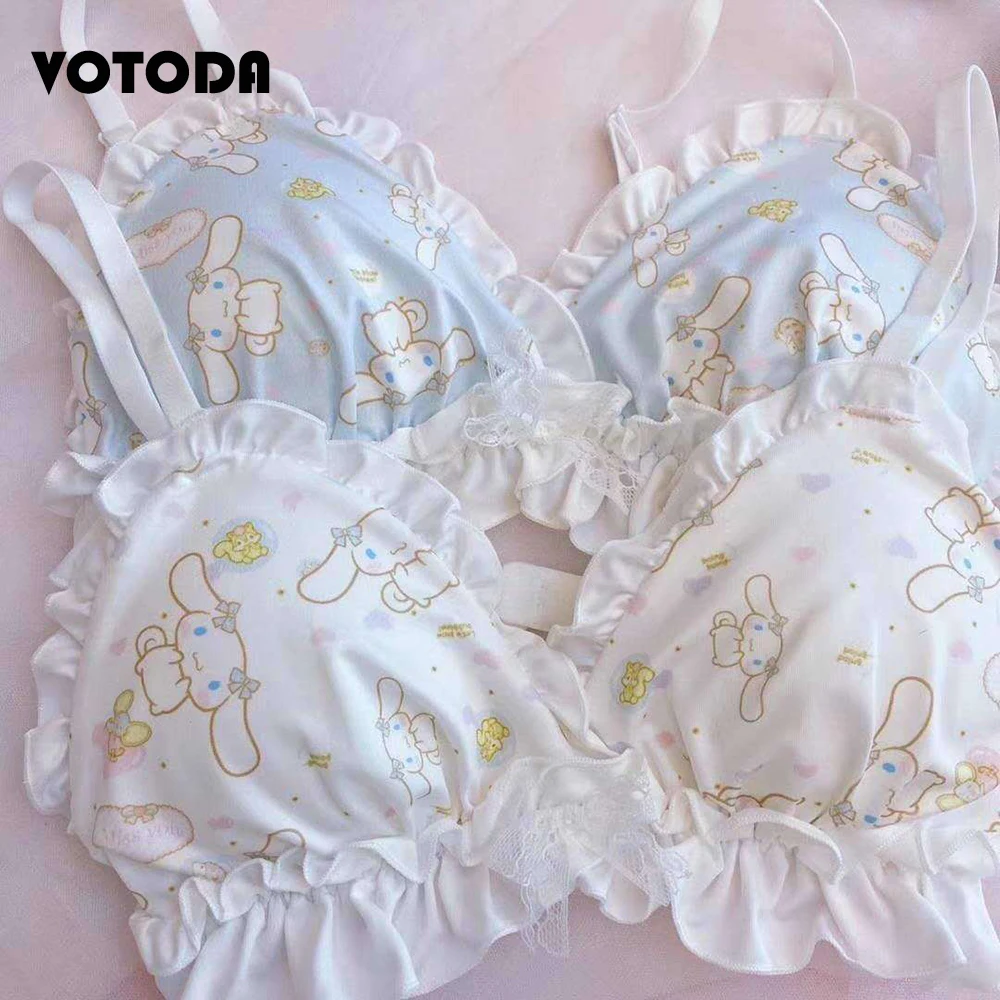 Girls Japanese Cute Wire Free Bra Suit Women Sexy Lace Lingerie Briefs Set Kawaii Sweet Lolita Underwear Thong Cotton Panties womens underwear sets