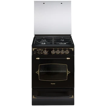 

Gas stove Gefest PG 6100-03 0179, gas oven, glass lid, black and retro