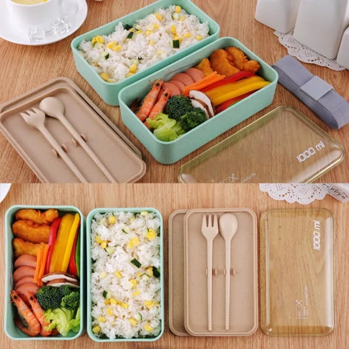 Caixa Camada Almoço 2 portátil Multifuncional Utensílios