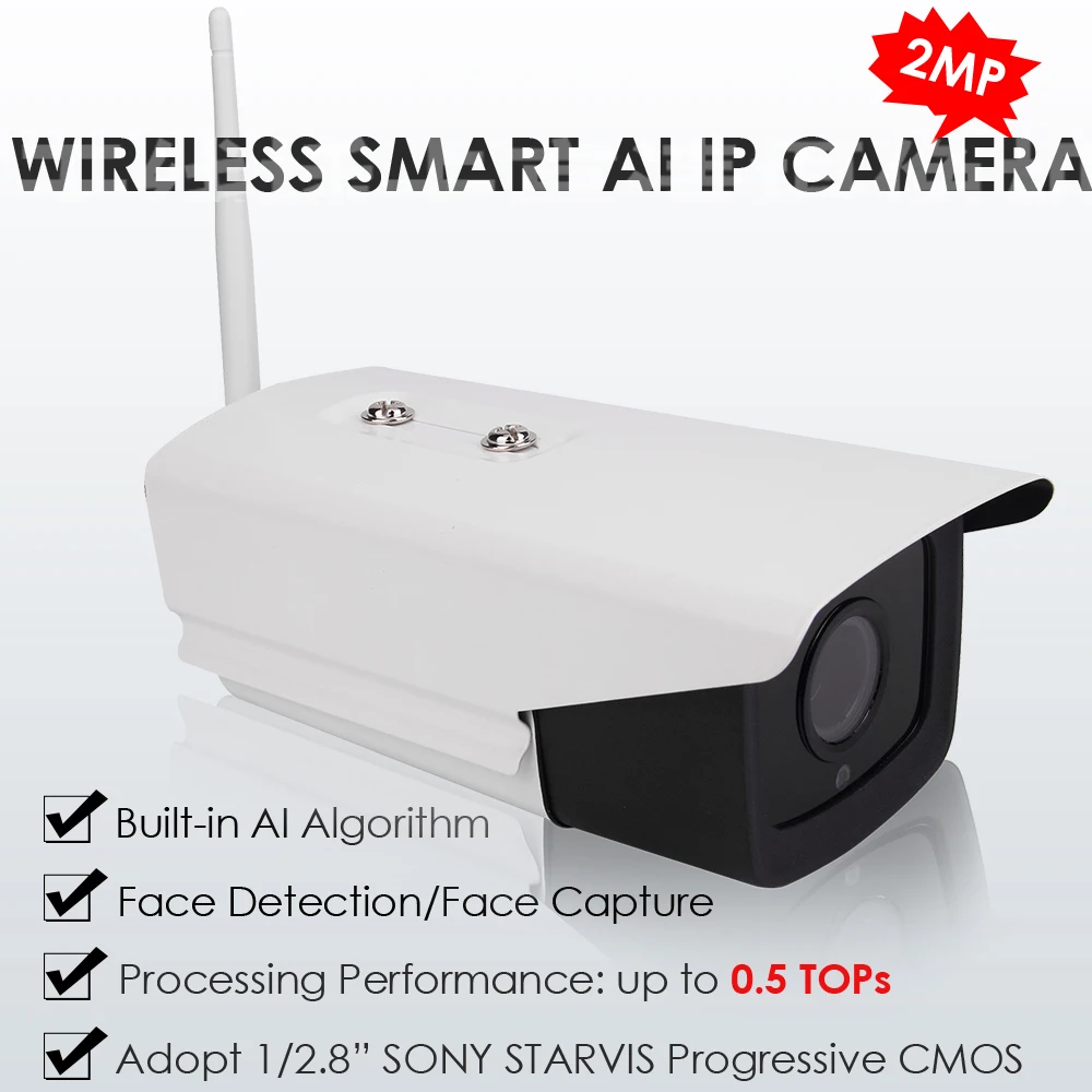 

2MP 1080P Wireless WiFi Live Streaming Fixed IP Camera W/Face Detection Waterproof/Weatherproof IP66 Security Bullet Camera