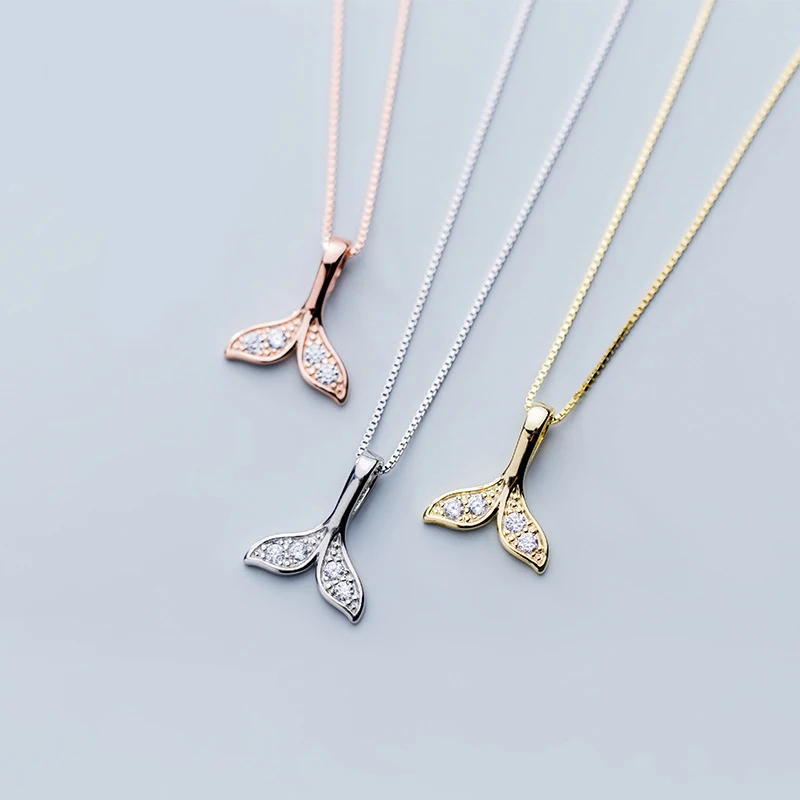 

High Quality Real 925 Sterling Silver Box Chain Necklaces Fish Tail Pendant Necklaces Jewelry