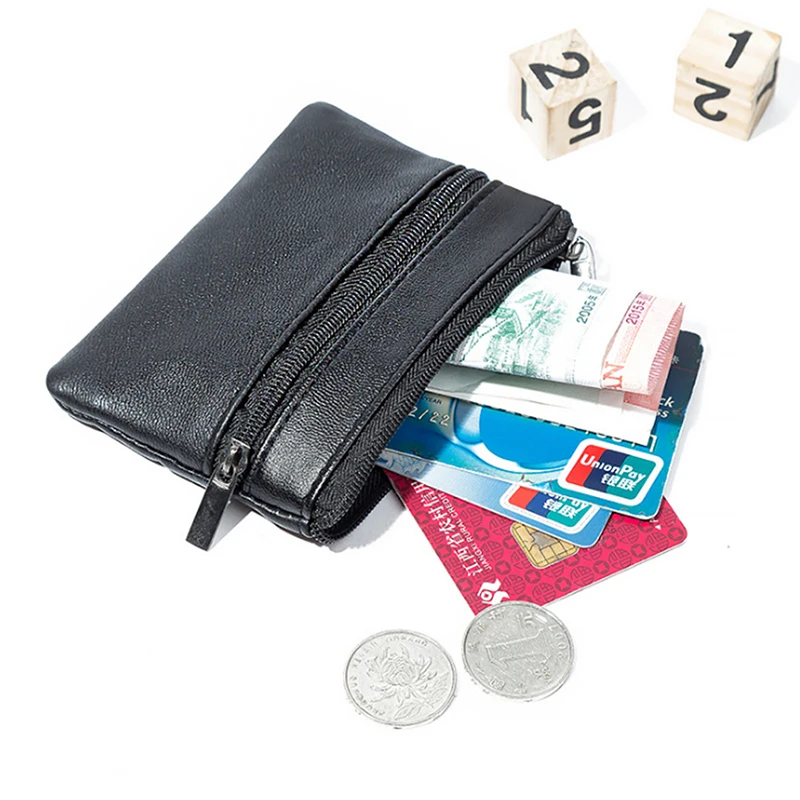 Men Women Leather Coin Purse Wallet Card Key Storage Case Soft Holder Zip Mini Pouch