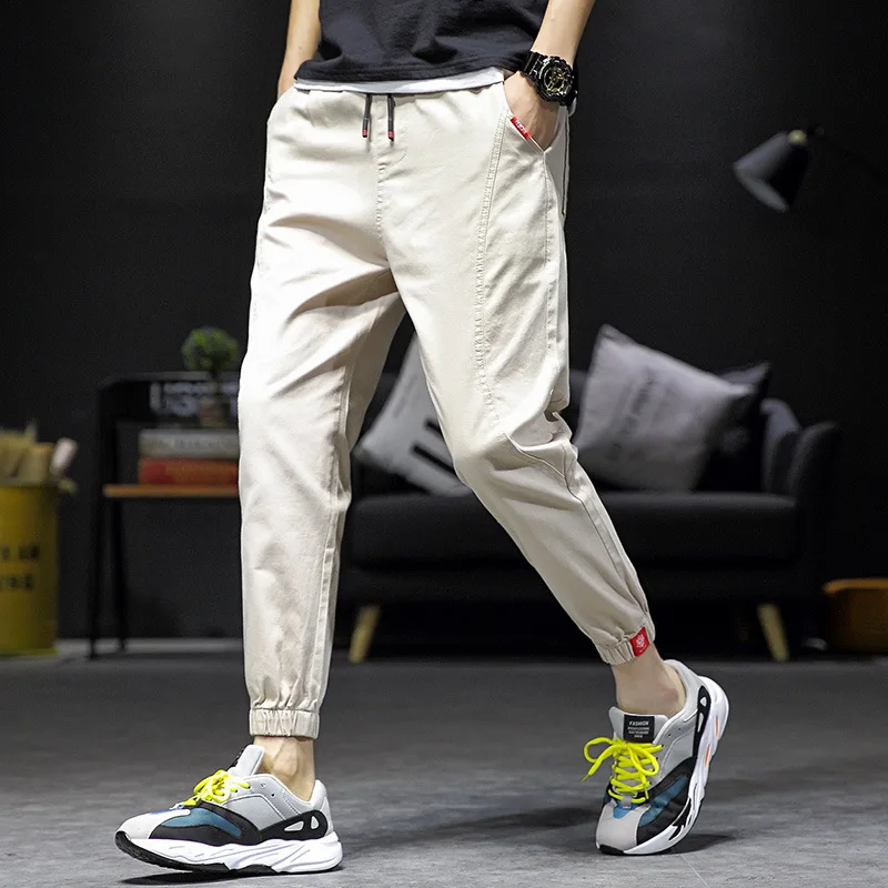 

2019 Spring And Autumn New Style Pants Men's Fashion Capri Casual Pants Men's Pure Cotton Elastic Waist Bib Overall Men's