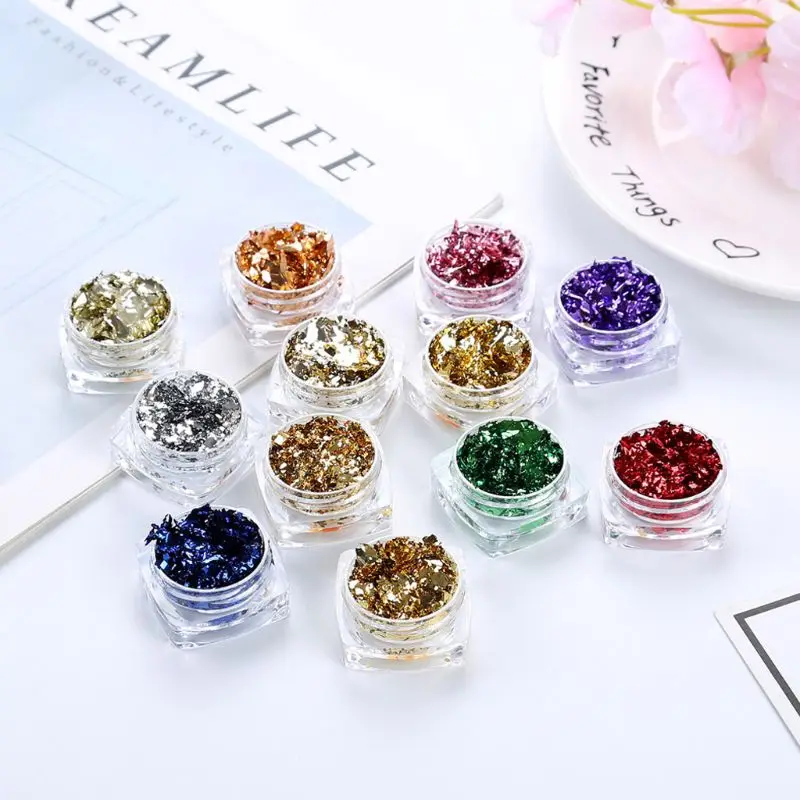 12 Box Gold Silver Foil Paper Sequins Resin Mold Fillings Resin Jewelry Making