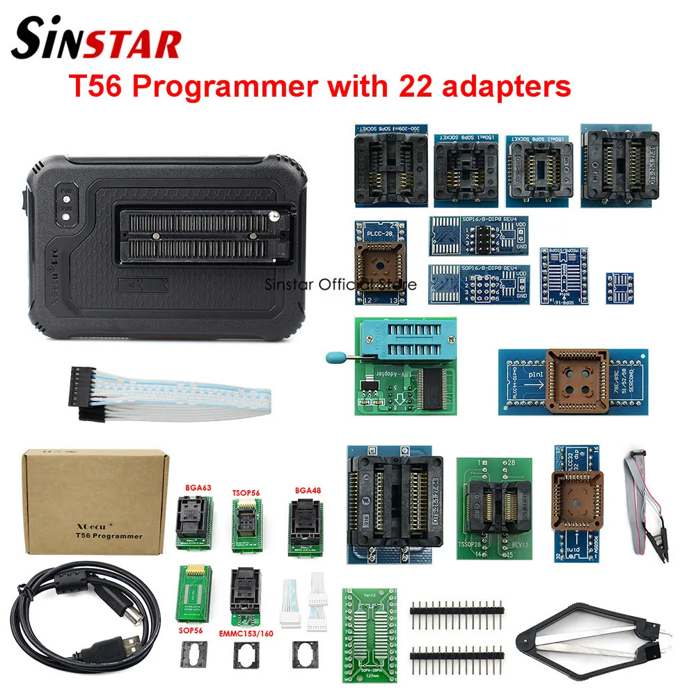 Xgecu t56 programador 56 pinos isp suporte 21000 + com 22 adaptadores