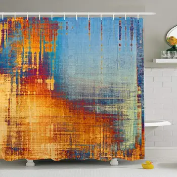 

Shower Curtain Set with Hooks 60x72 Grunge Blue Worn Yellow Retro Texture Elements Different Artistic Fracture Color Vintage