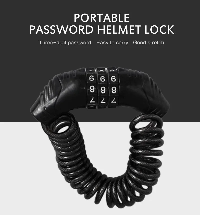 

Motorcycle Bike Bicycle MTB Helmet Lock Cable Lock Thickened Steel Cable Tough Combination 3 Digit Password Anti-Theft Parts