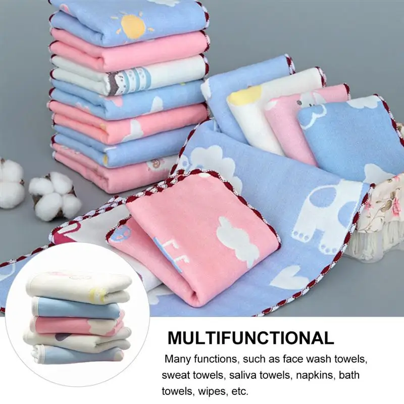 

5Pcs Baby Towels Pure Cotton Towel Cartoon Newborn Washcloth (Random Color)