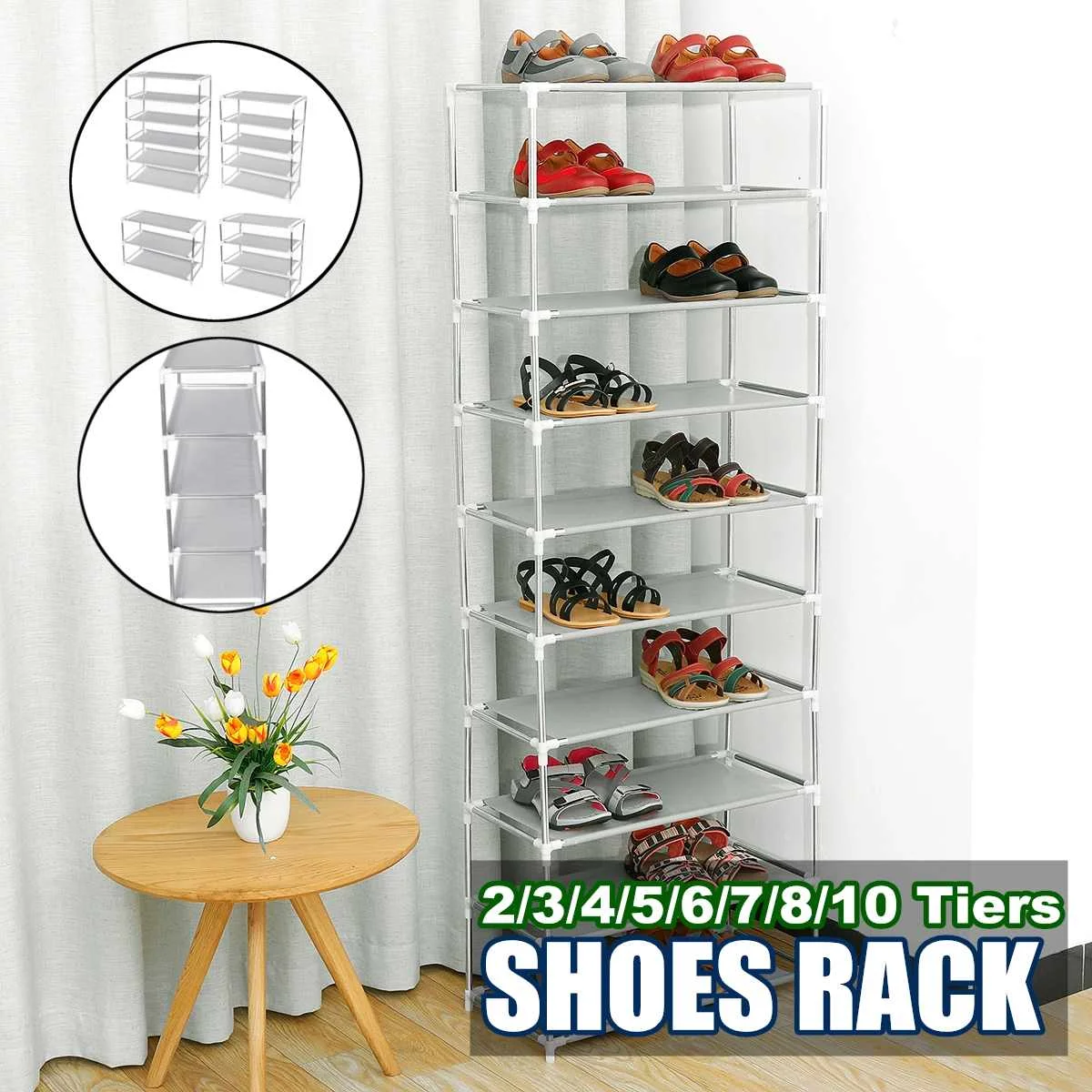 

2~5 Tiers Metal Silver Adjustable Shoes Shelf Rack Stand Organizer Storage Boot Holder