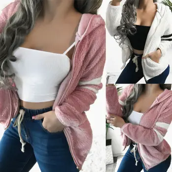 

Plus Size Women Winter Warm Hooded Cardigan Top Fleece Fur Sweater Jumper Jacket Ladies Fluffy Coats Cardigans Outwear Popular