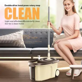 

5 Or 2 Mop Heads Mop 360 Degree Rotatable Stainless Steel Basket Bucket Reinforcement Rod Metal Plate Home Cleaning Tools Wheels