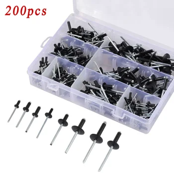 

Large Standard Flange Aluminum Alloy 8-18mm 200PCS/set Assorted Black Rivets New