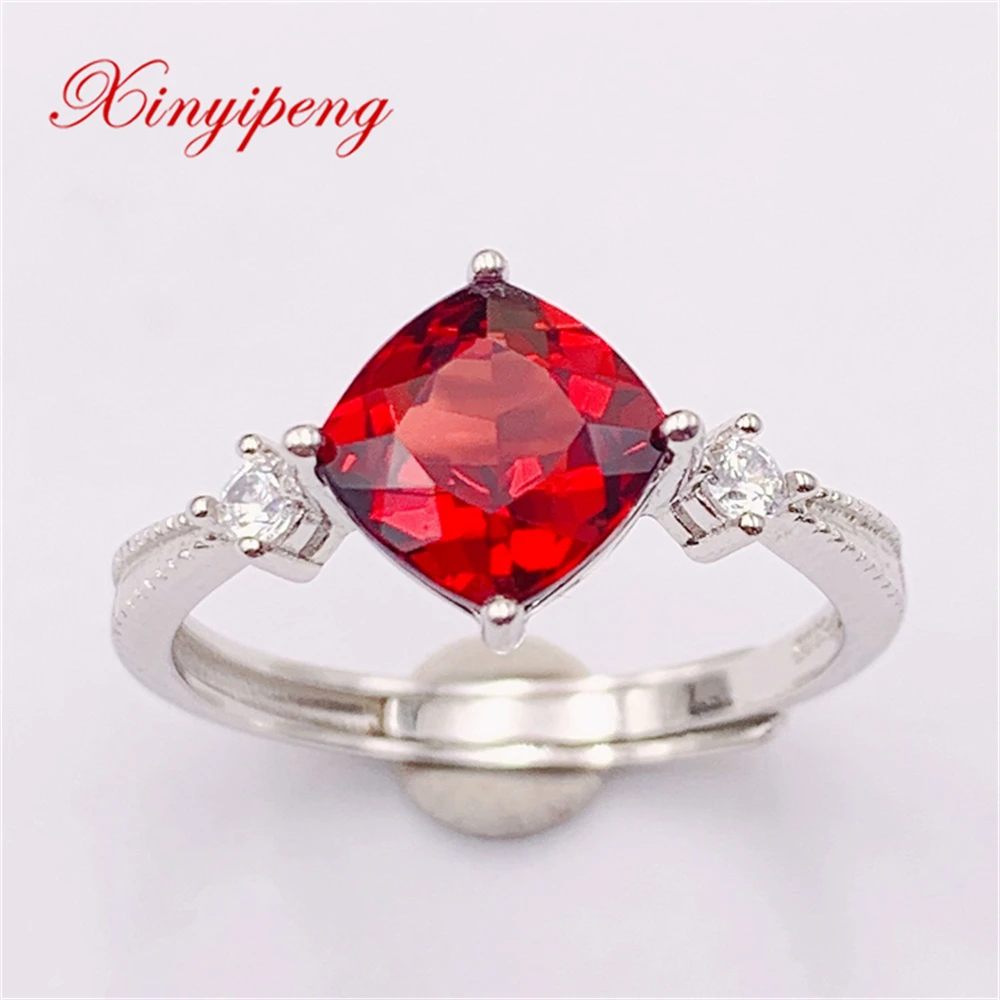 

Xin Yipeng Gemstone Jewelry Real S925 Sterling Silver Inlaid Natural Garnet Rings Fine Wedding Gift For Women Free Shipping