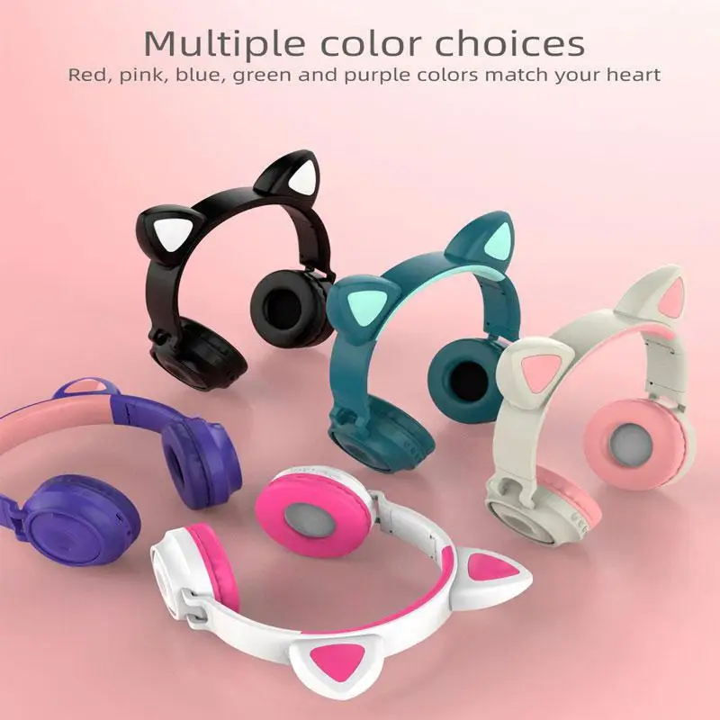Bluetooth 5 0 Ear Headphones Foldable Stereo Wireless Set Mic LED Light Volume Control Support For Kids Birthday Gift