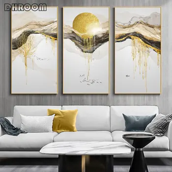 

Abstract Mountain Landscape Canvas Art Painting Golden Sun Poster Nordic Print Scandinavian Wall Picture for Living Room Decor