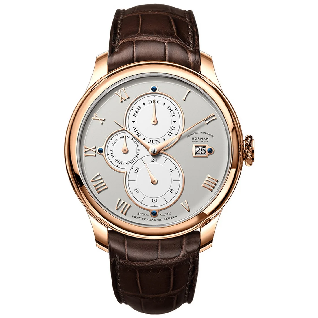 

BORMAN Mens Automatic Watches Luxury Watch Mechanical Wristwatch Waterproof Sapphire Crystal Triple Windows Week Date 24 Hour