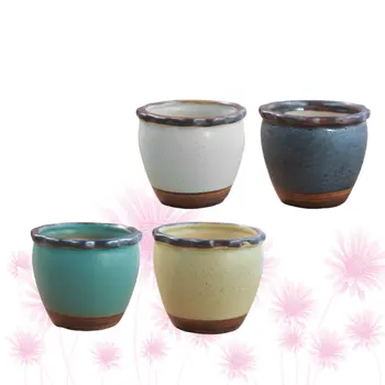 

4 Pcs Ceramic Flower Pot Wide Mouth Oval Portable Plants Holder Indoor Decorations Fleshy Flowerpot for Succulents