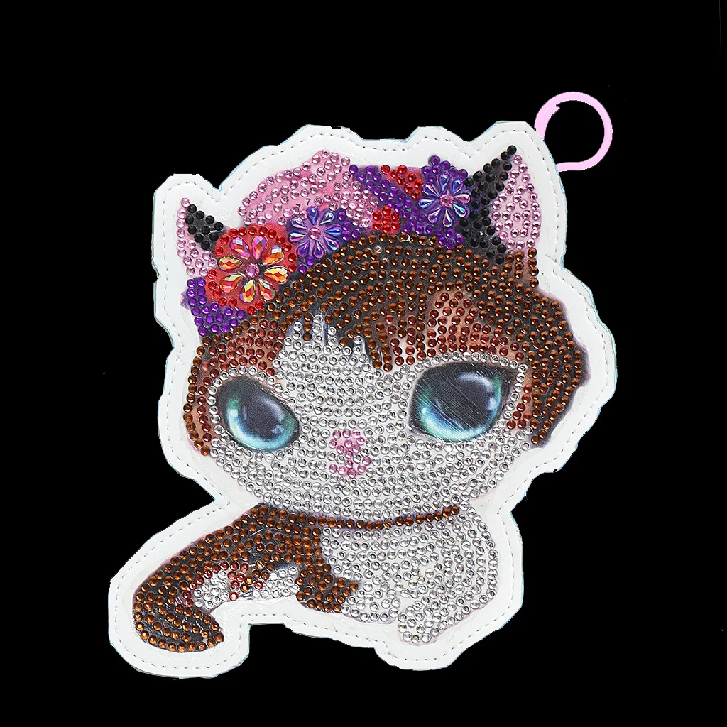 DIY Full Drill Diamond Painting Cross Stitch Wallet Bag Cute Purse Kitten Pattern Keychain Pendants Xmas Gift for Girls Kids